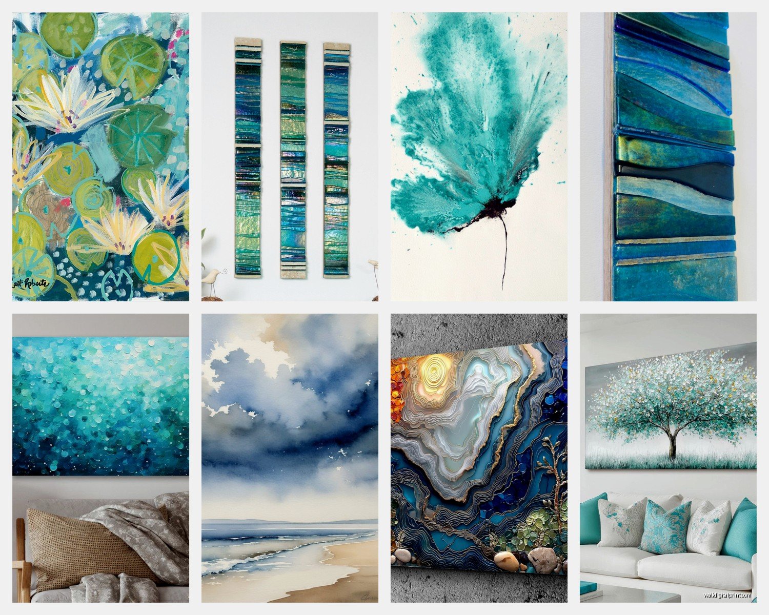 Aqua Wall Art: Turquoise Blue Water Color Designs