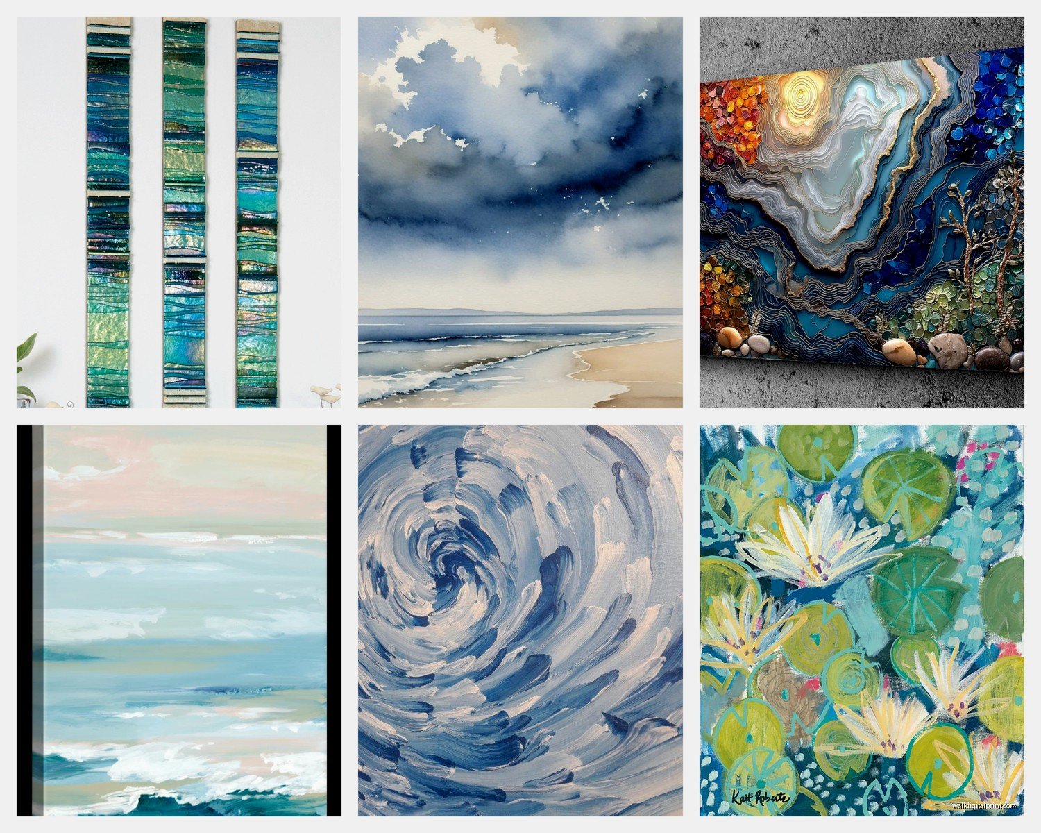 Aqua Wall Art: Turquoise Blue Water Color Designs