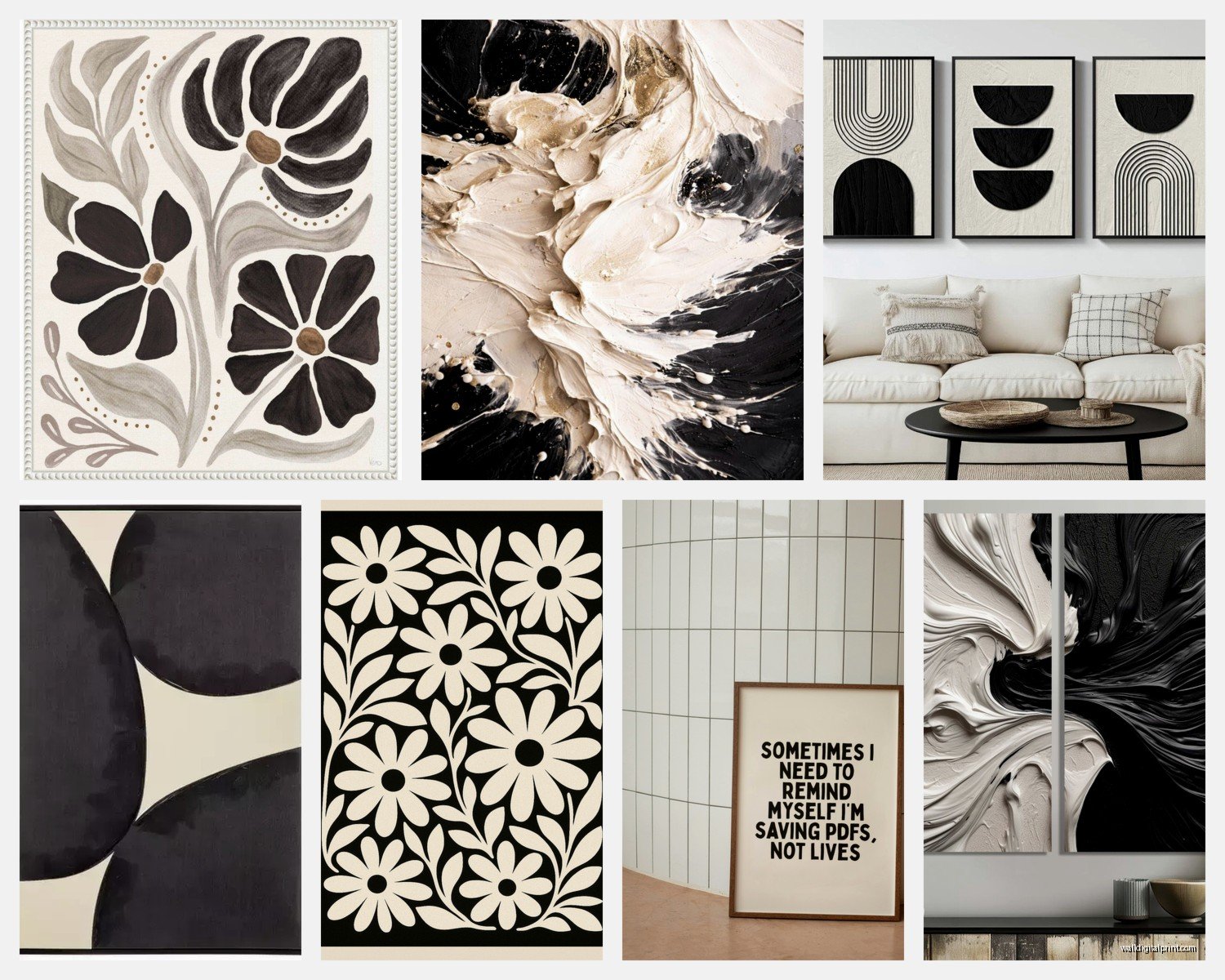 Black and Cream Wall Art: Neutral Elegant Contrast