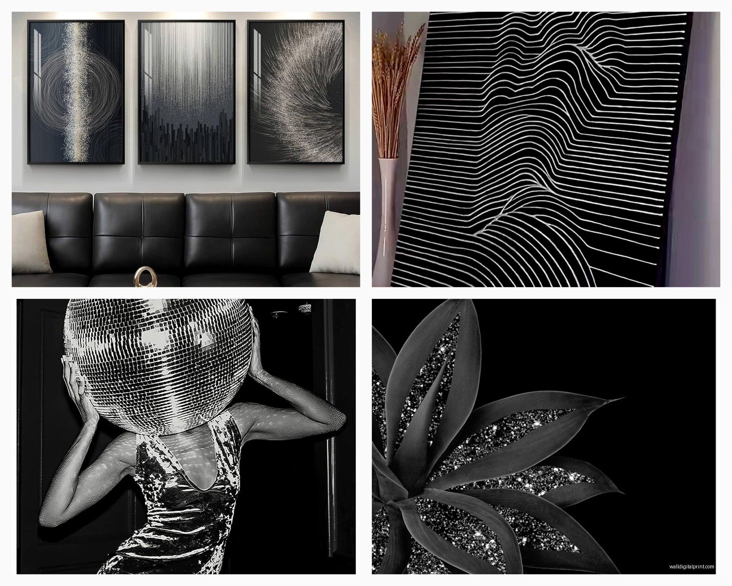 Black and Silver Wall Art: Dark Metallic Elegant Contrast