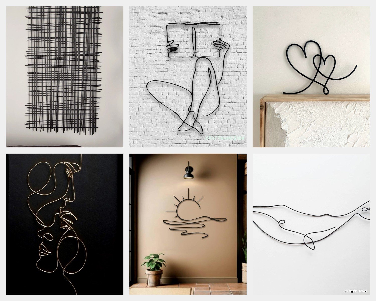 Black Wire Wall Art: Minimalist Metal Line Sculptures