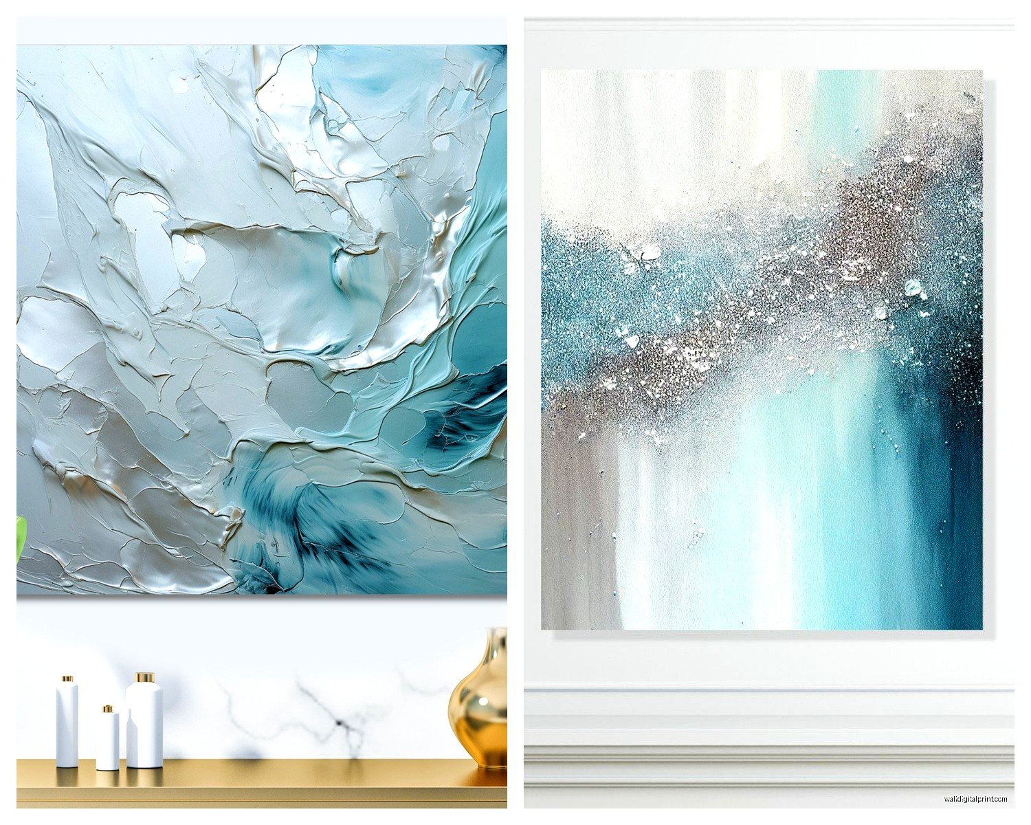 Blue and Silver Wall Art: Cool Metallic Ocean Combo