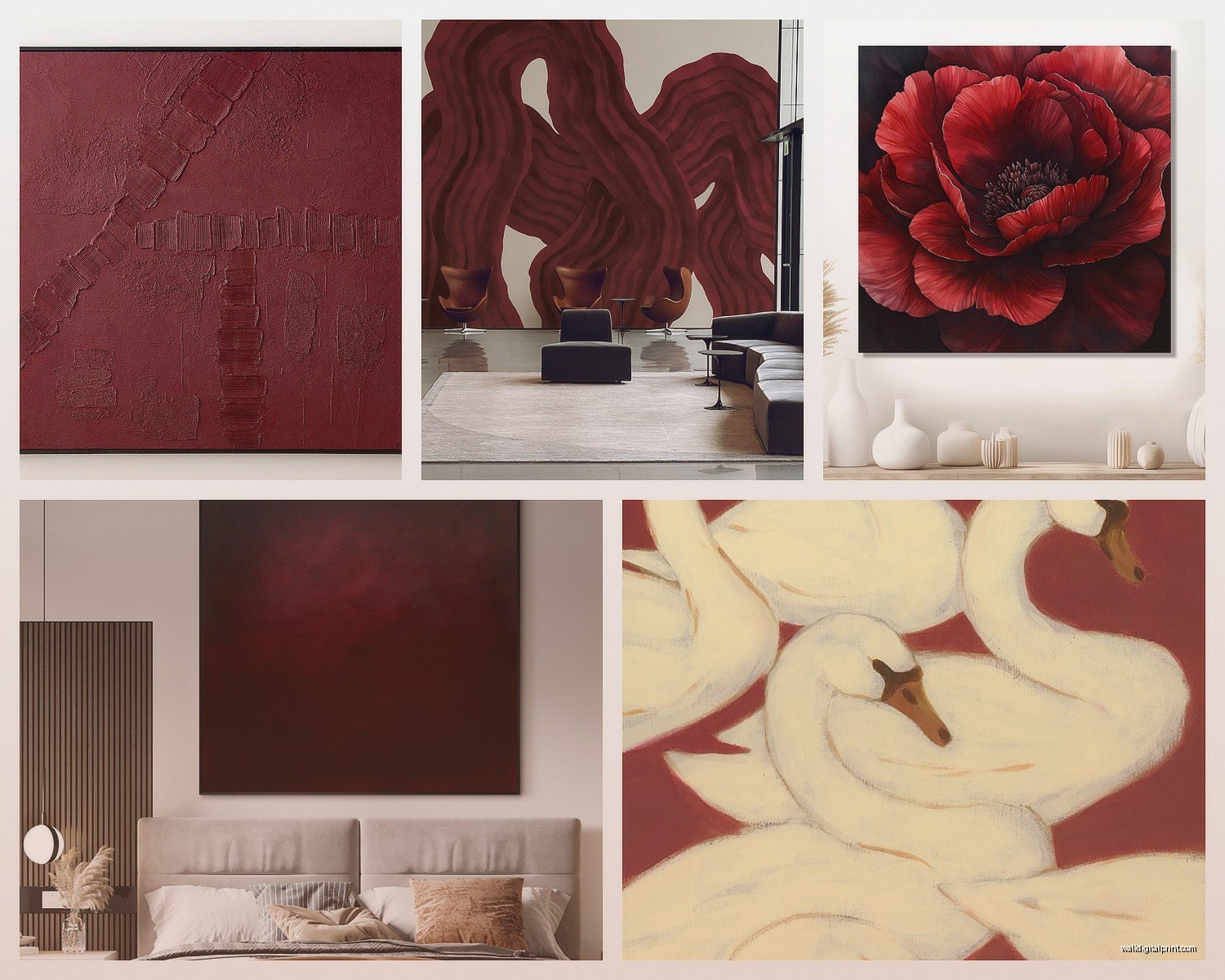 Burgundy Wall Art: Deep Wine Red Maroon Rich Designs
