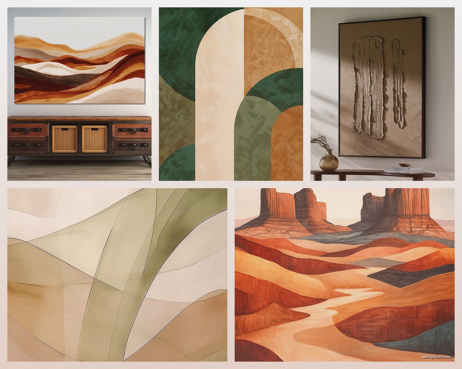 Earth Tone Wall Art: Natural Brown Beige Green Palette