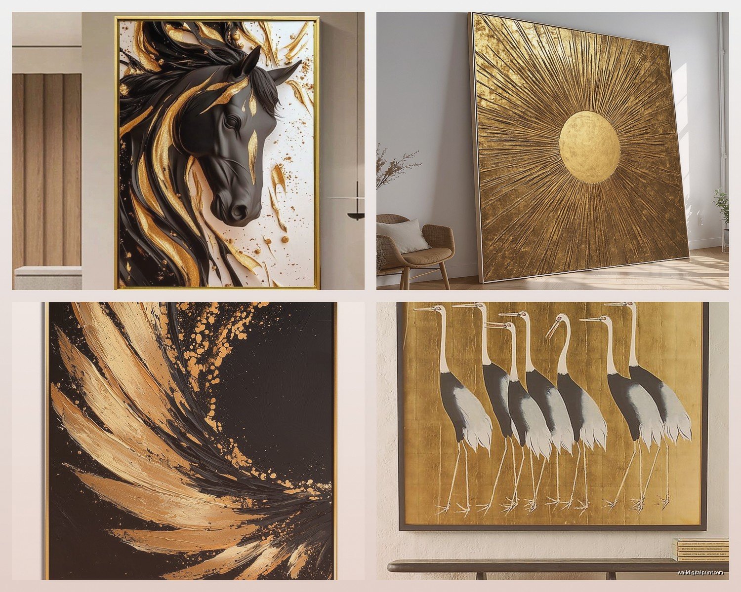 Golden Wall Art: Metallic Yellow Gold Luxe Designs