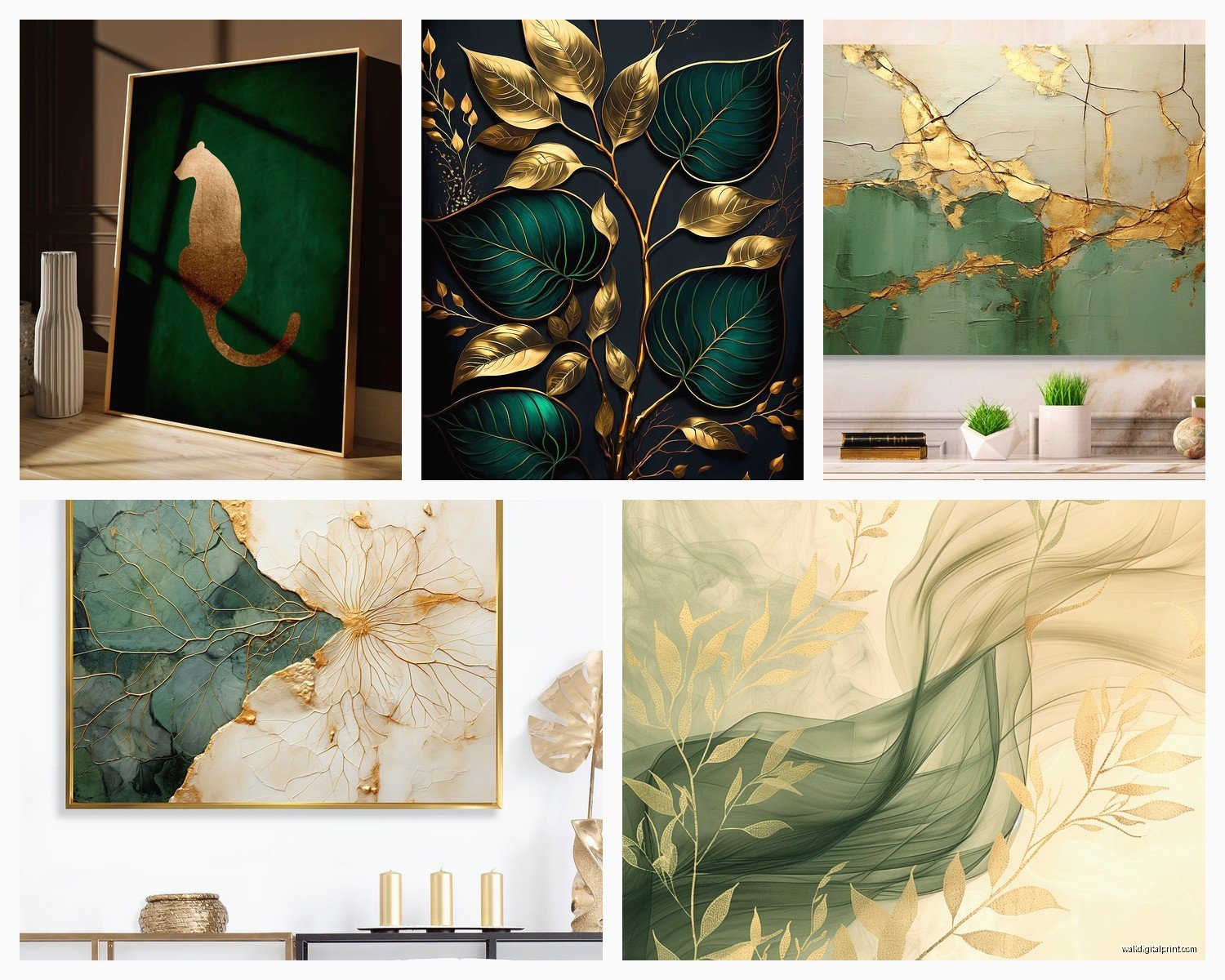Green and Gold Wall Art: Nature Metallic Luxury Combo