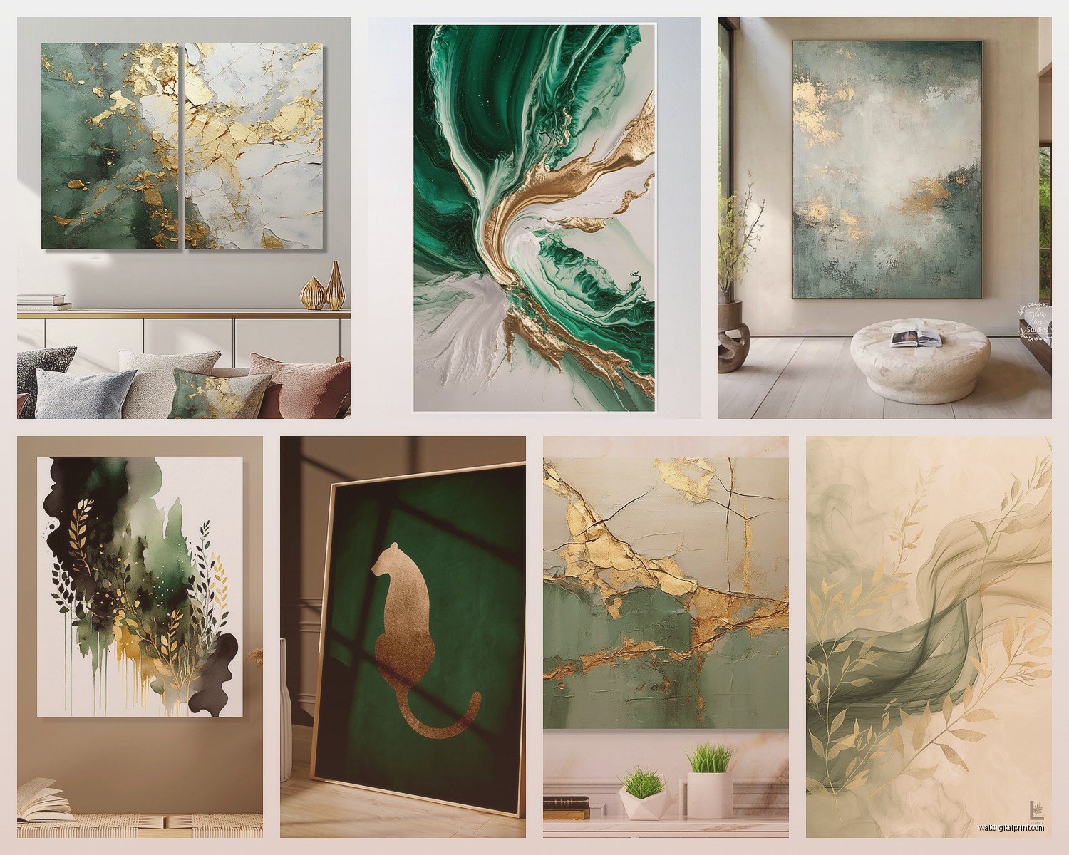 Green and Gold Wall Art: Nature Metallic Luxury Combo
