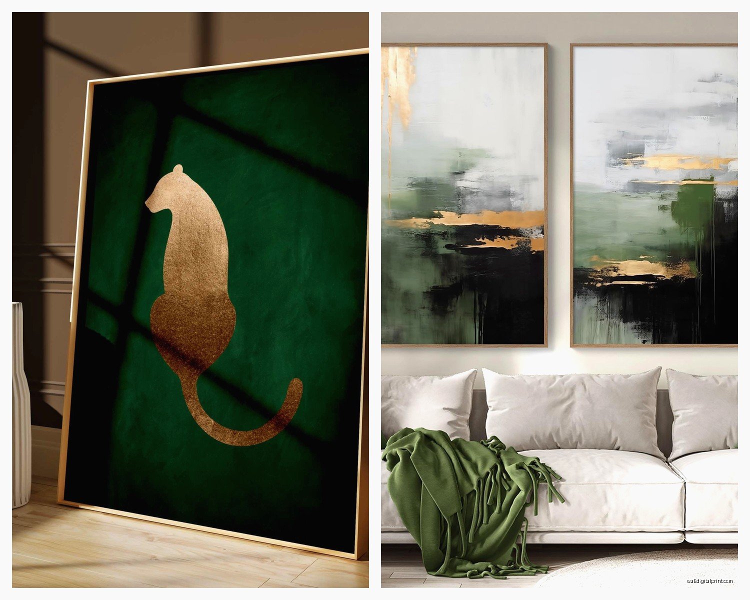 Green Gold Wall Art: Nature Metallic Luxury Forest Combo