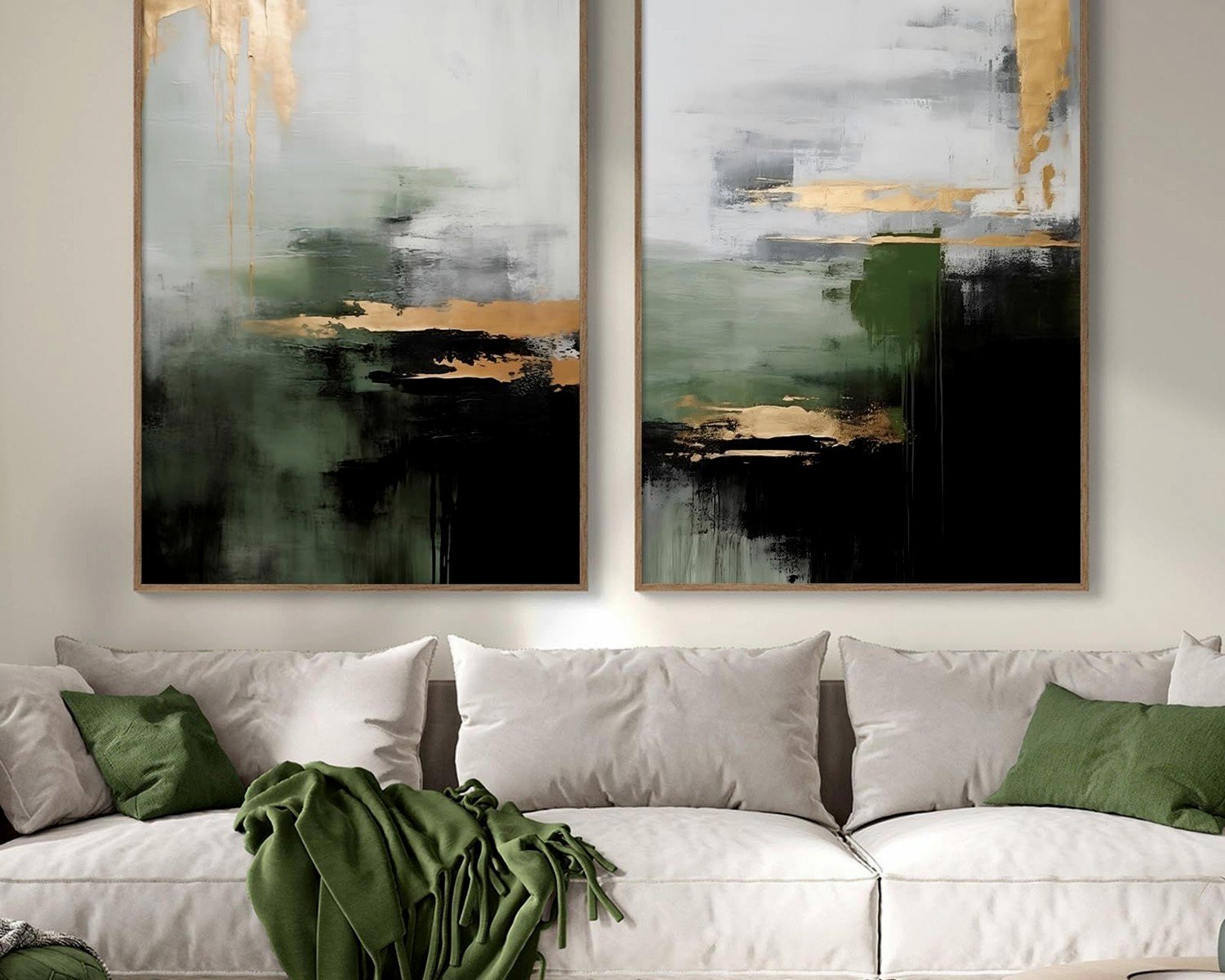 Green Gold Wall Art: Nature Metallic Luxury Forest Combo