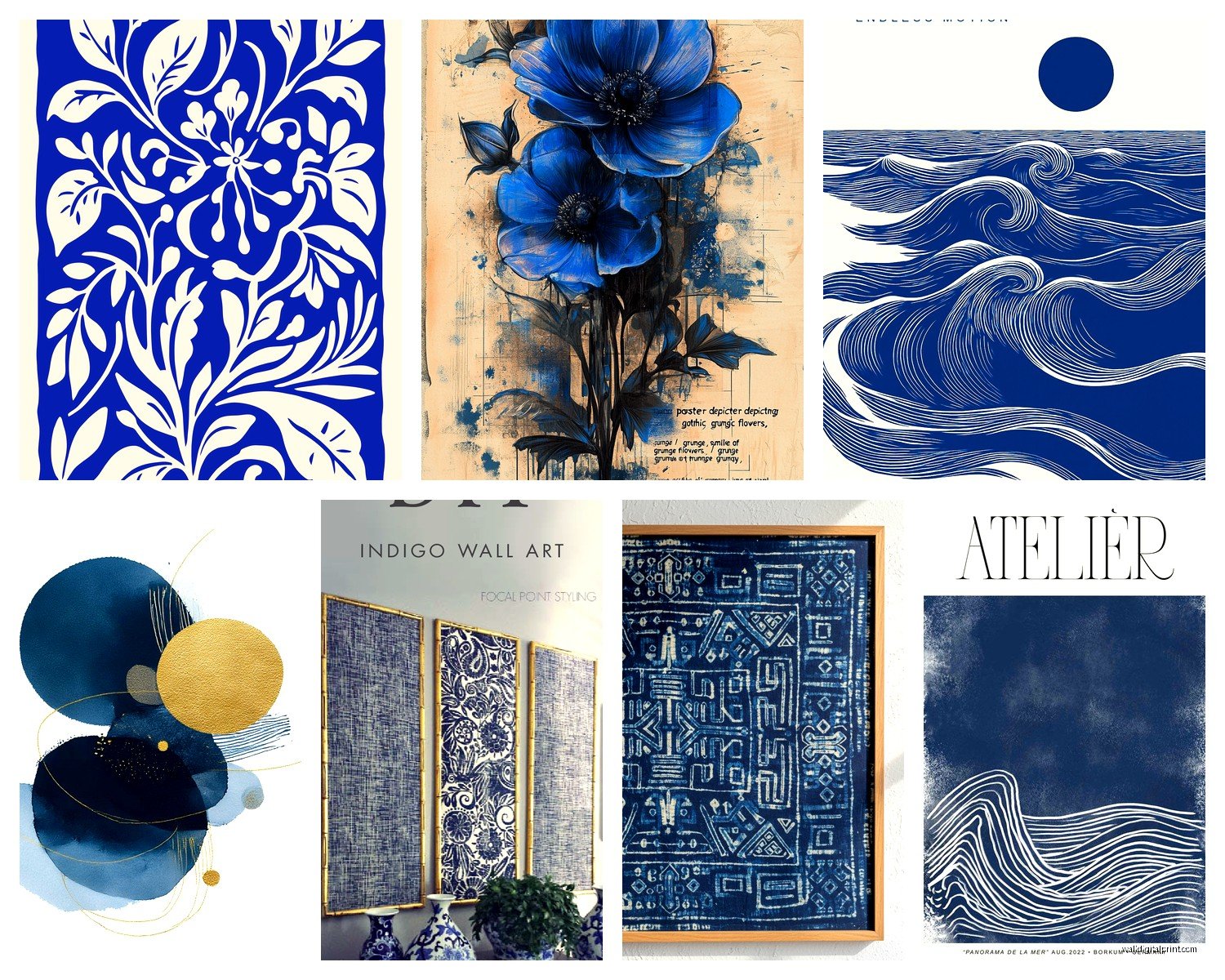 Indigo Wall Art: Deep Blue Dye Color Designs