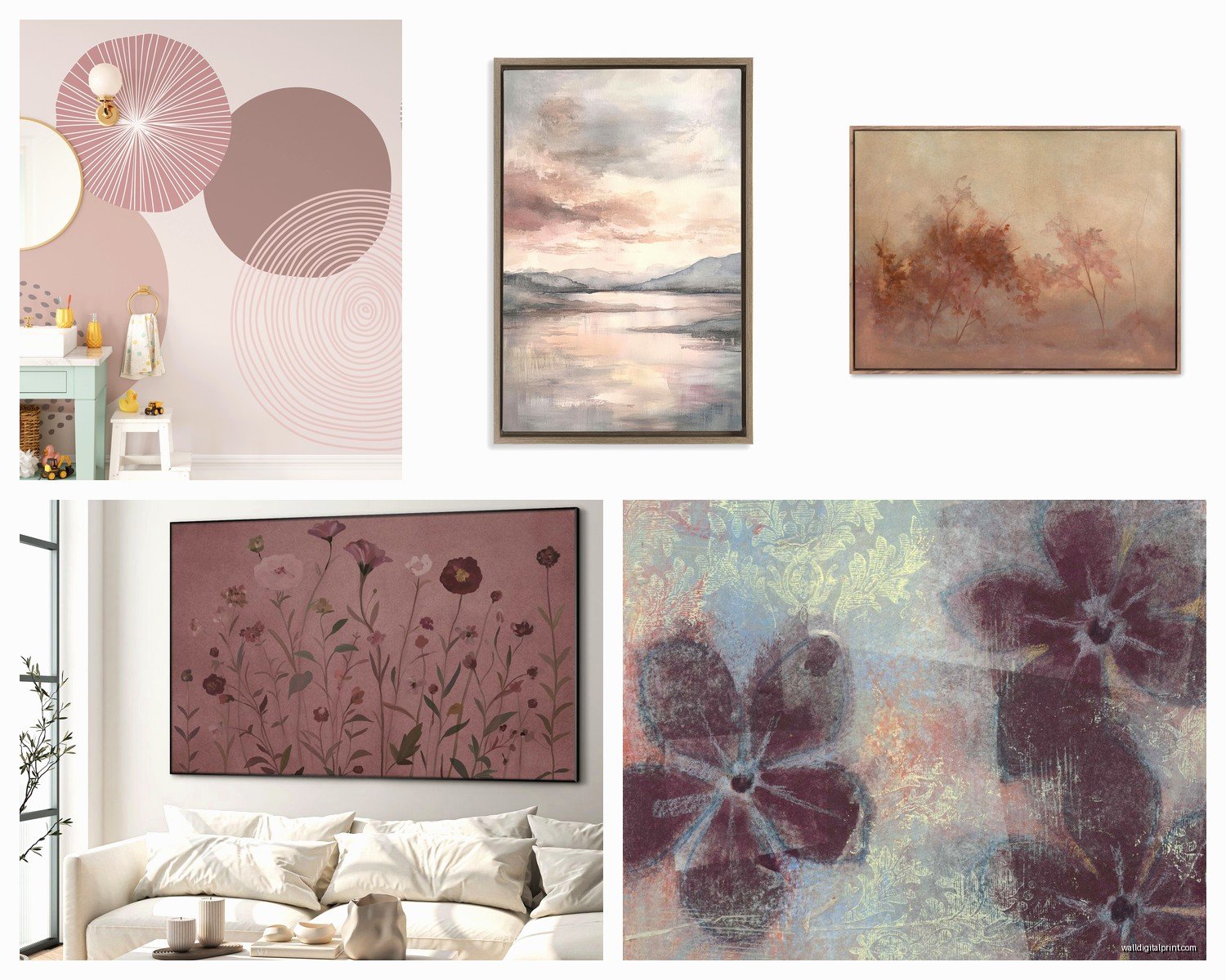 Mauve Wall Art: Dusty Purple Pink Soft Decor