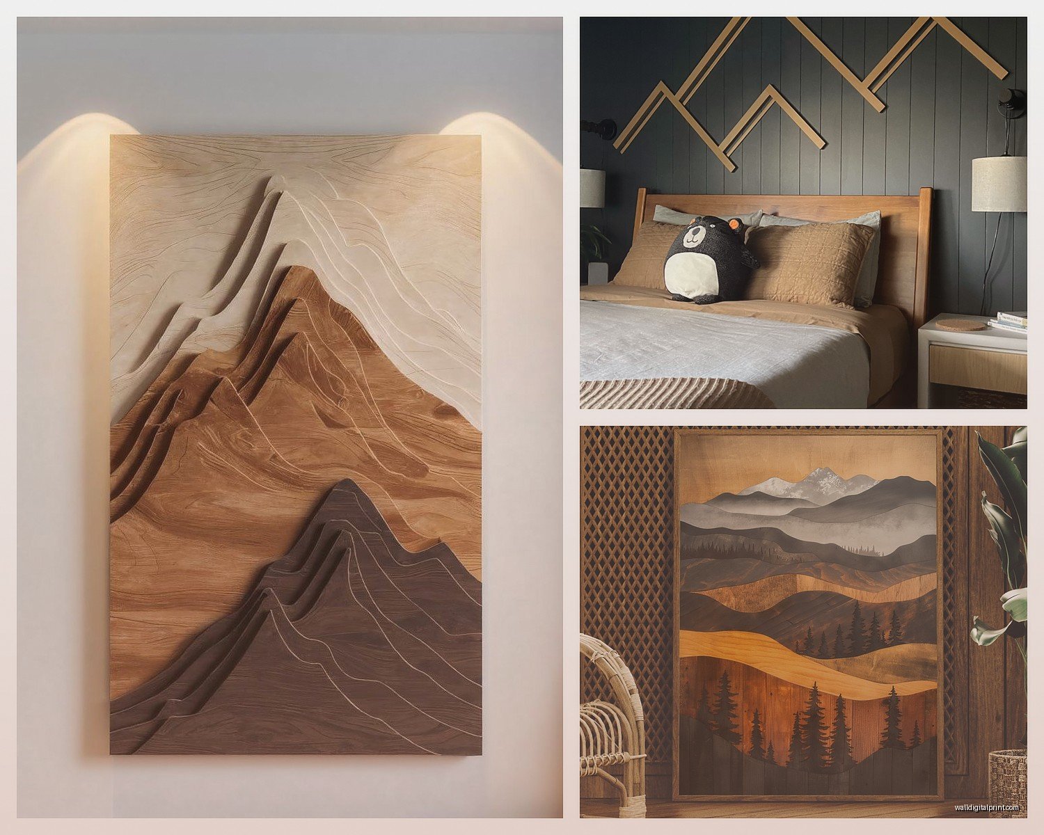 Mountain Wood Wall Art: Carved Alpine Peak Natural