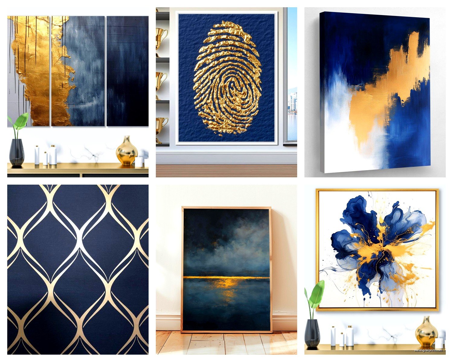 Navy and Gold Wall Art: Deep Blue Luxury Metallic Combo