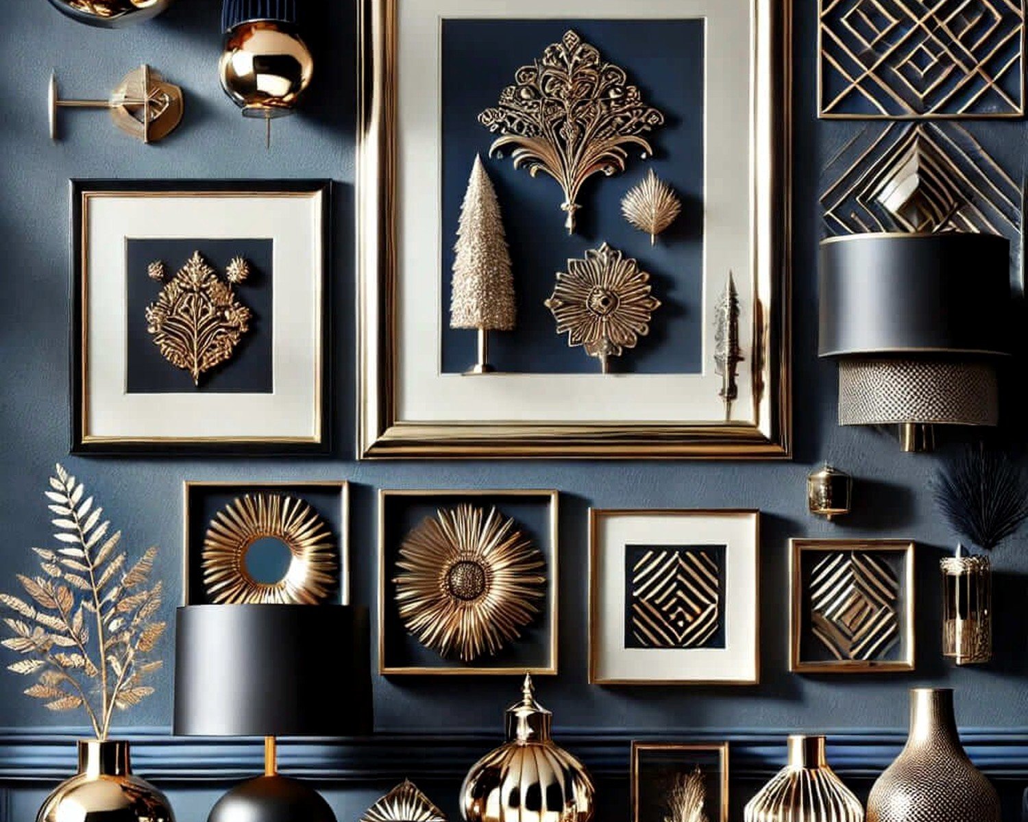 Navy and Gold Wall Art: Deep Blue Luxury Metallic Combo