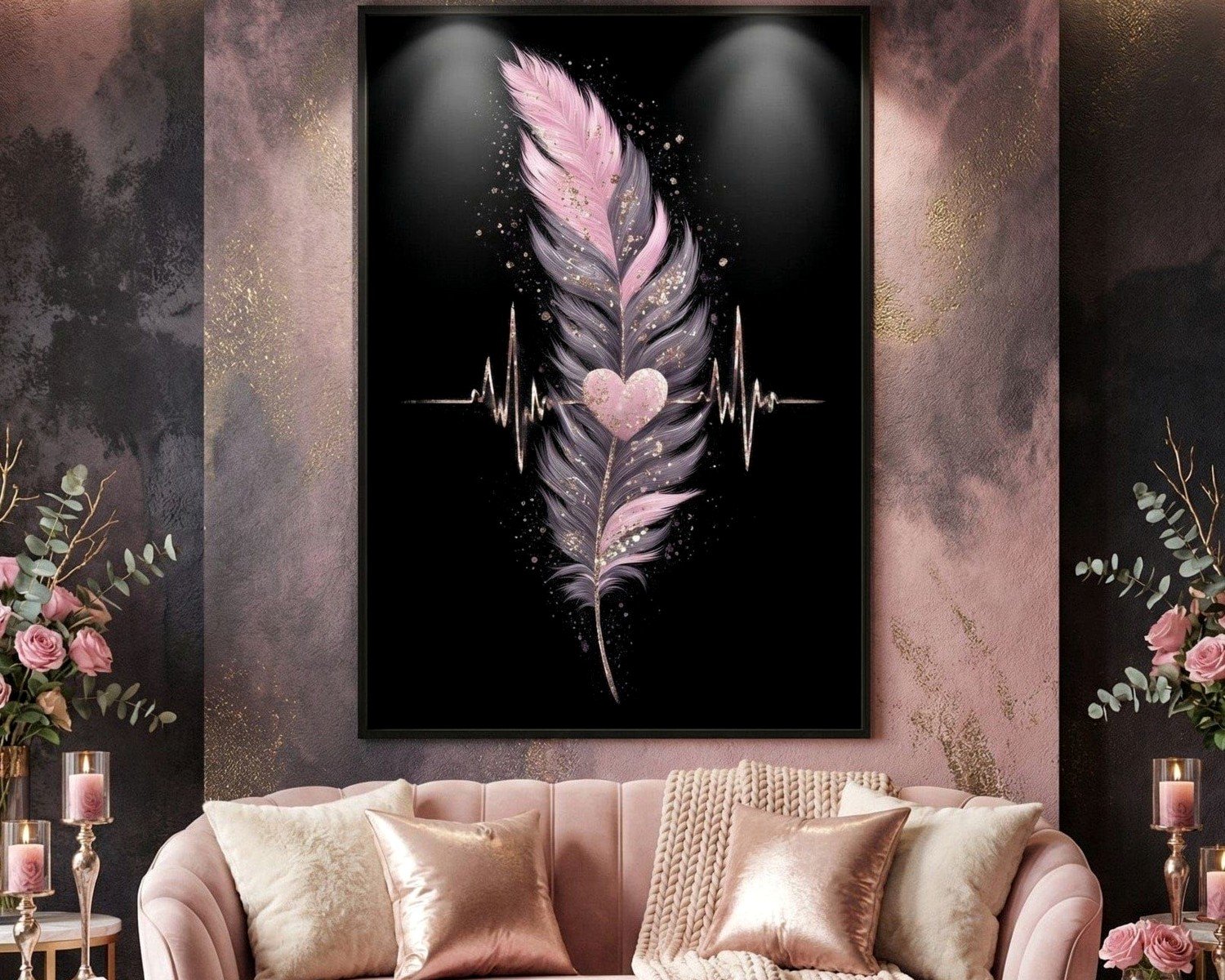 Pink and Gray Wall Art: Feminine Neutral Elegant Combo