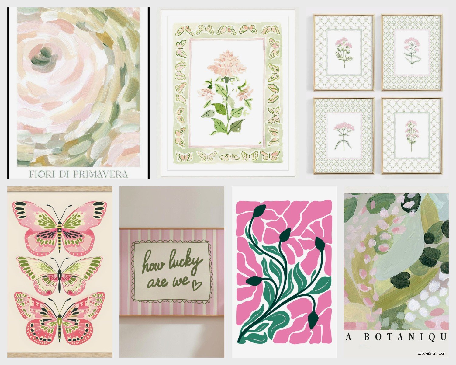 Pink and Green Wall Art: Preppy Fresh Spring Combo