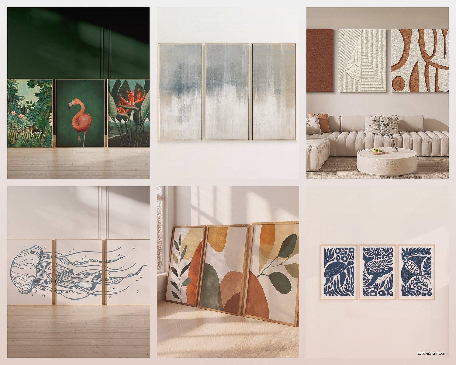 Set of Three Wall Art: Triptych Trio Coordinated Collection