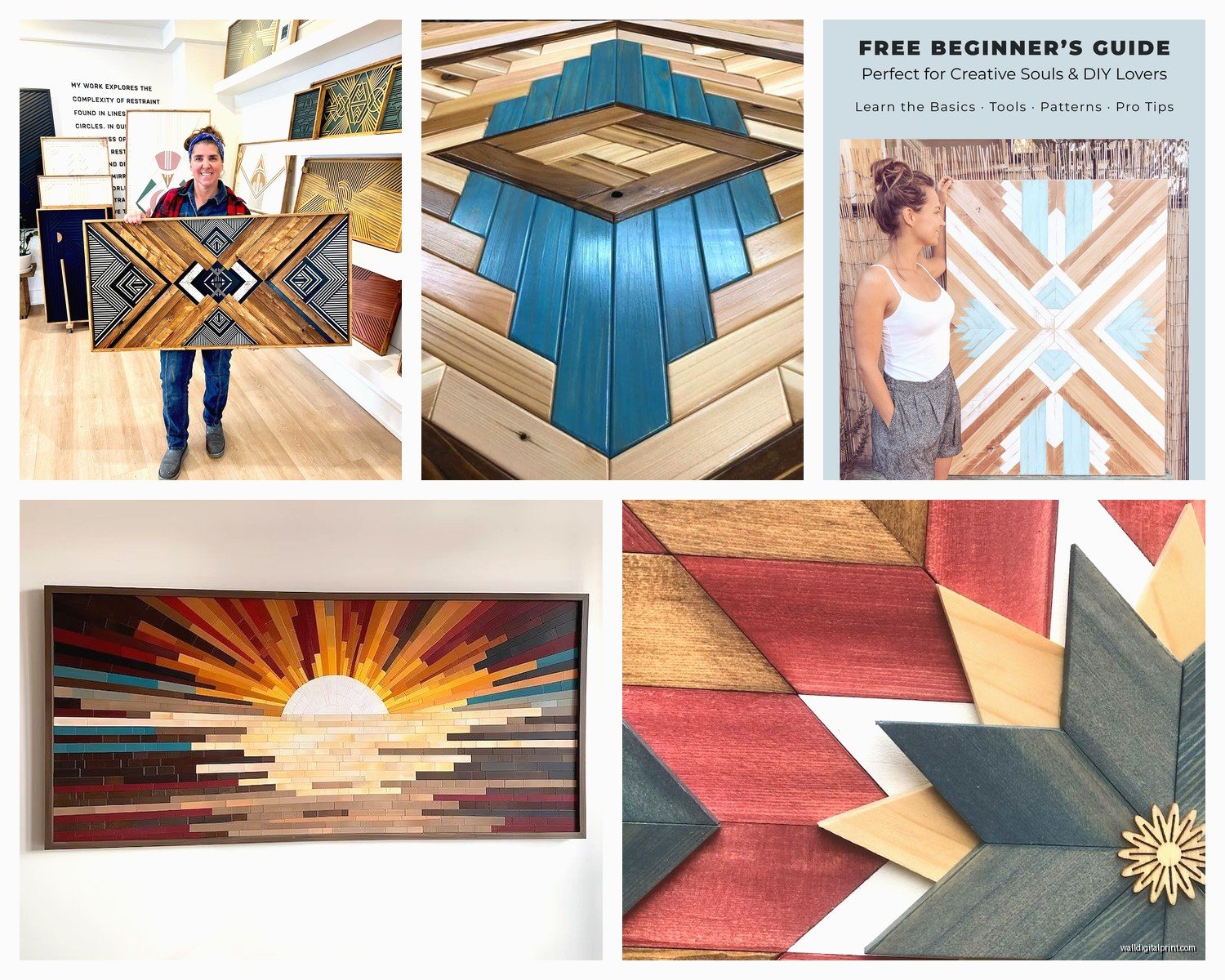 Wood Mosaic Wall Art: Tile Inlay Geometric Patterns