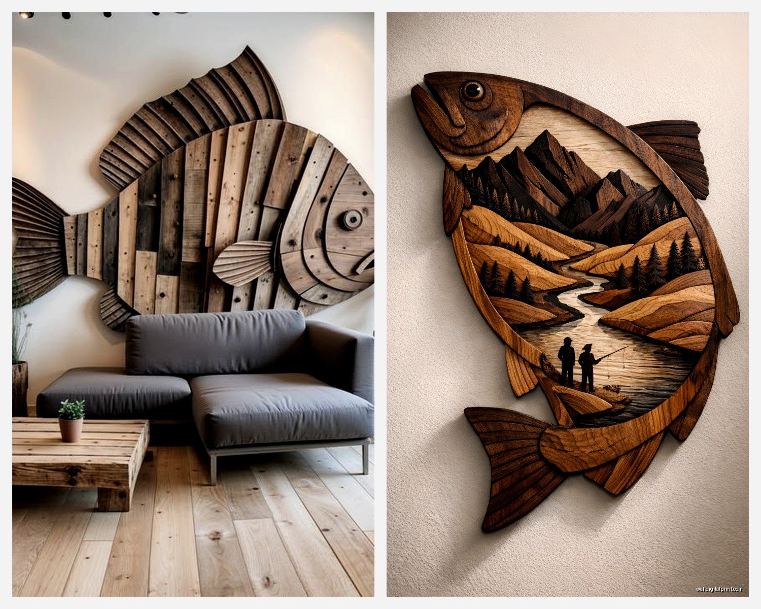 Wooden Fish Wall Art: Carved Aquatic Ocean Decor