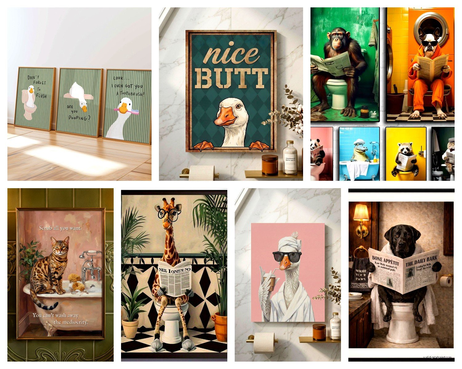 Animal Bathroom Wall Art: Wildlife Creature Bath Decor