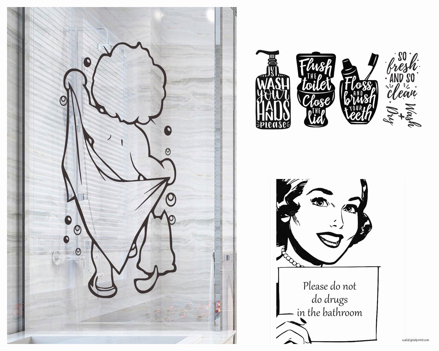 Bathroom Wall Art Stickers: Removable Bath Vinyl Decals
