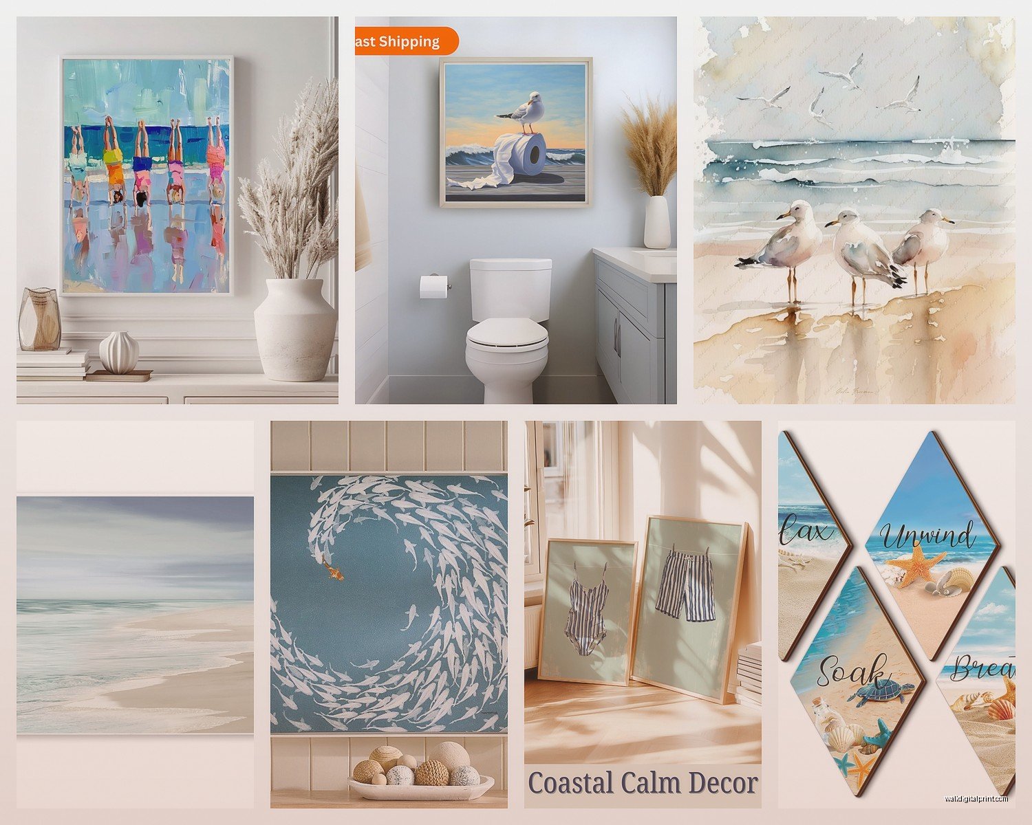Beach Wall Art for Bathroom: Coastal Bath Spa Decor