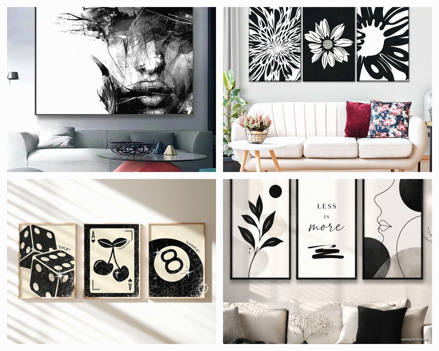 Black and White Wall Art for Living Room: Monochrome Main Space