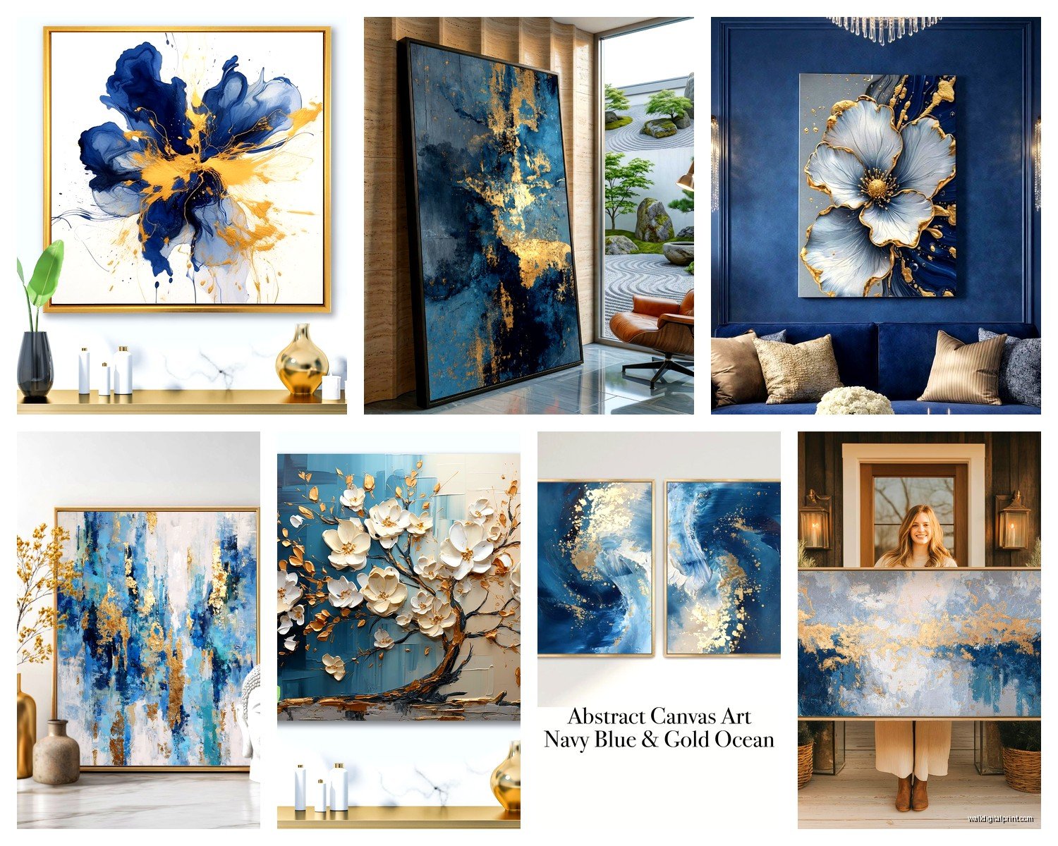Blue and Gold Wall Art for Living Room: Luxury Color Combo