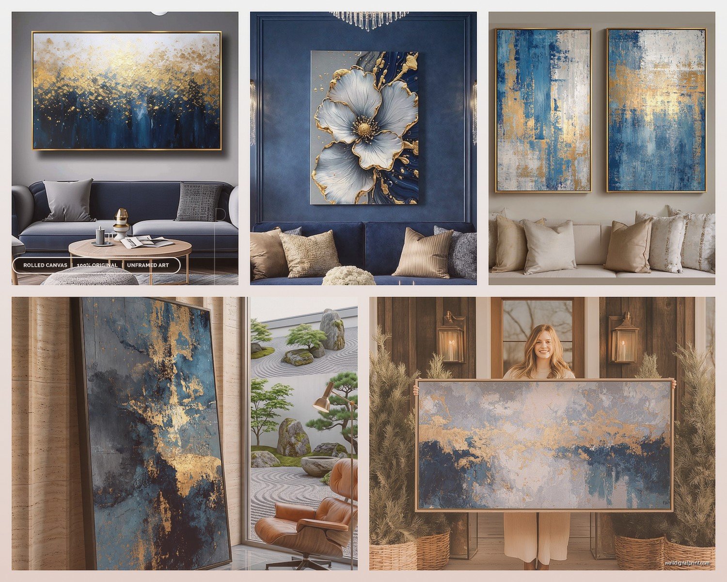 Blue and Gold Wall Art for Living Room: Luxury Color Combo