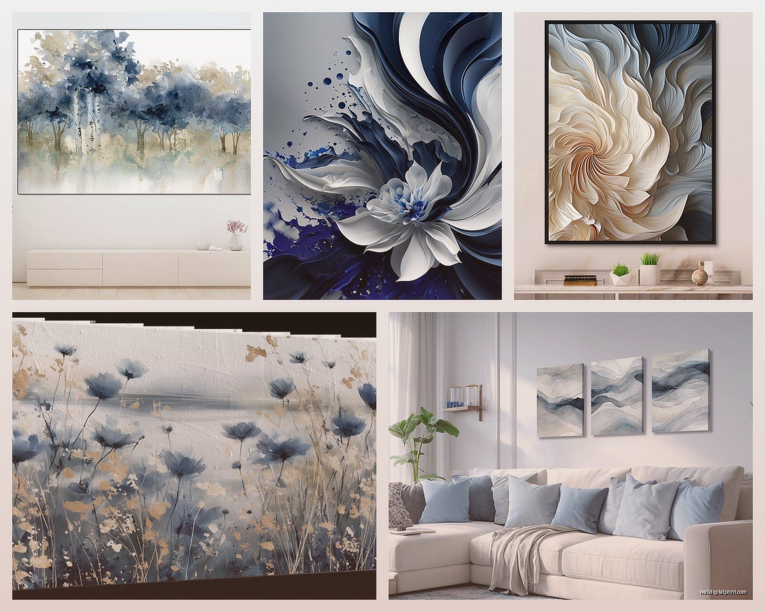 Blue and Gray Wall Art for Living Room: Cool Neutral Combo