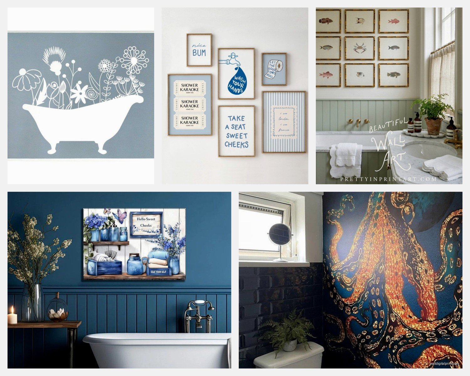 Blue Bathroom Wall Art: Ocean Water Sky Bath Decor