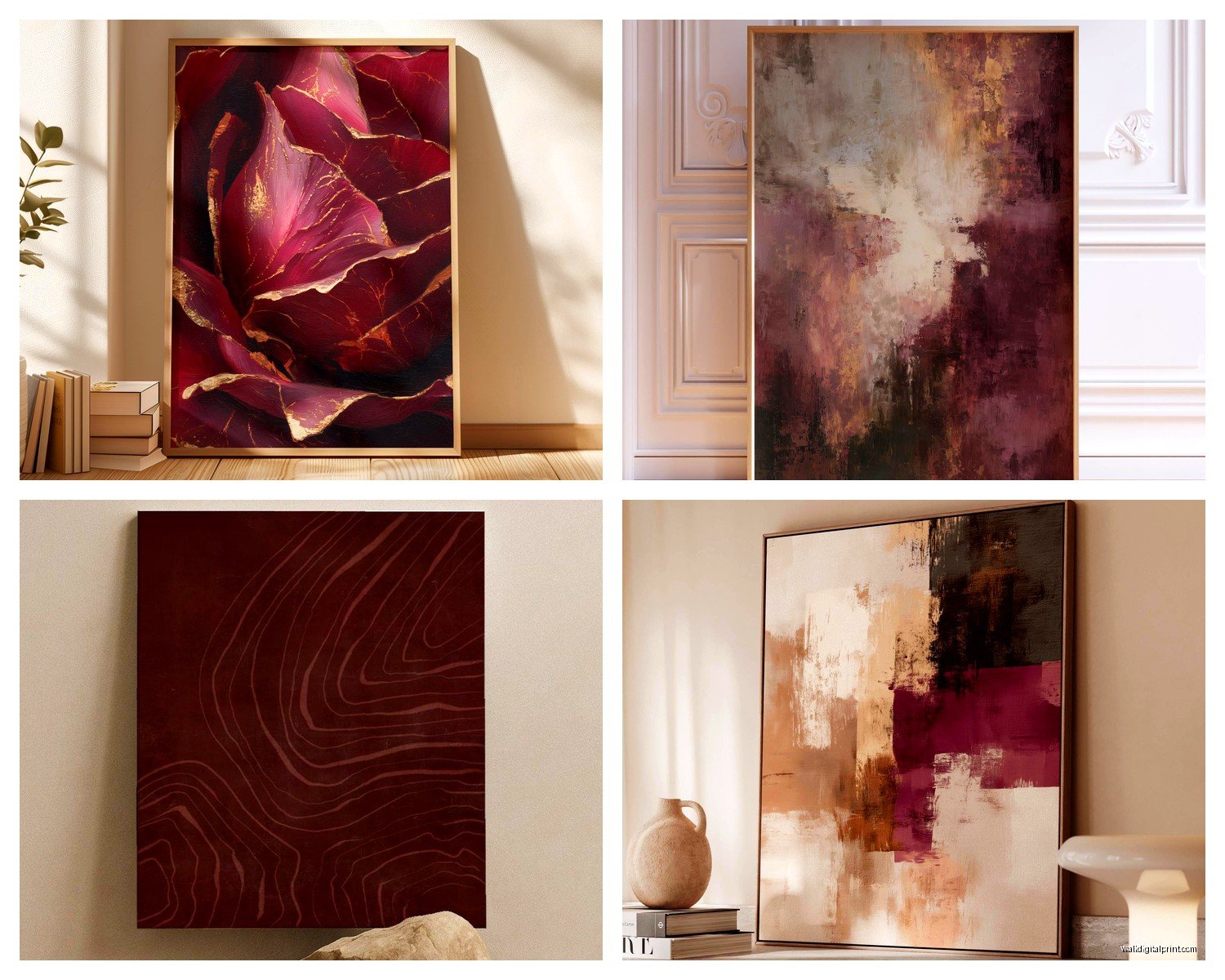 Burgundy Wall Art for Living Room: Rich Wine Red Decor