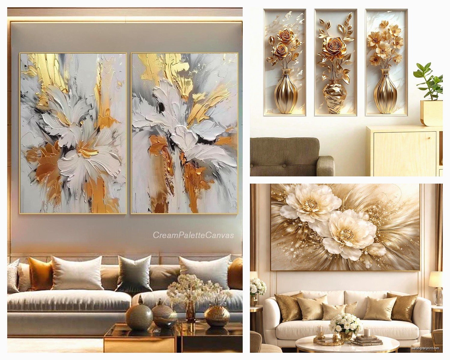 Gold Wall Art for Living Room: Luxury Metallic Accents