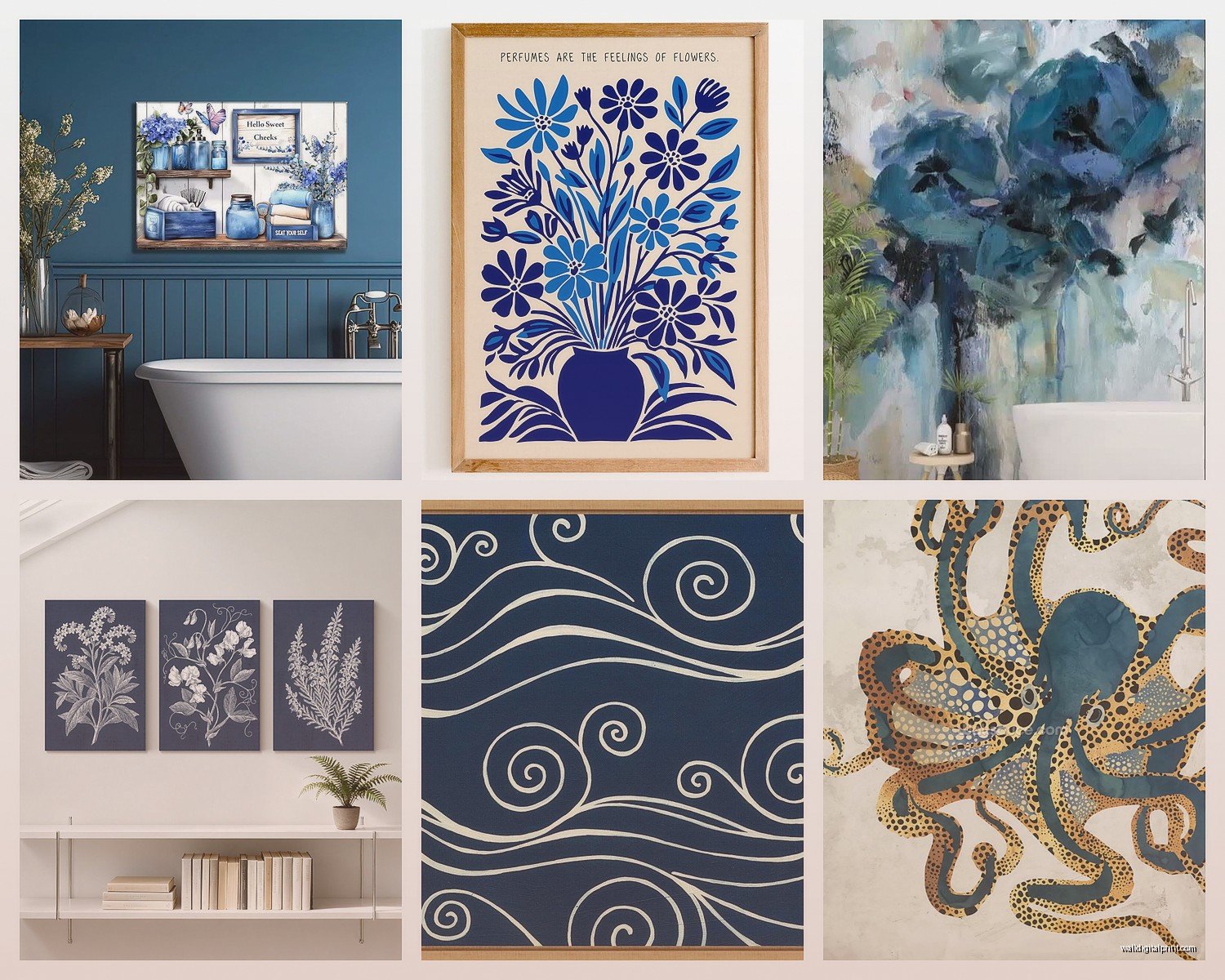 Navy Blue Bathroom Wall Art: Deep Blue Bath Space Decor