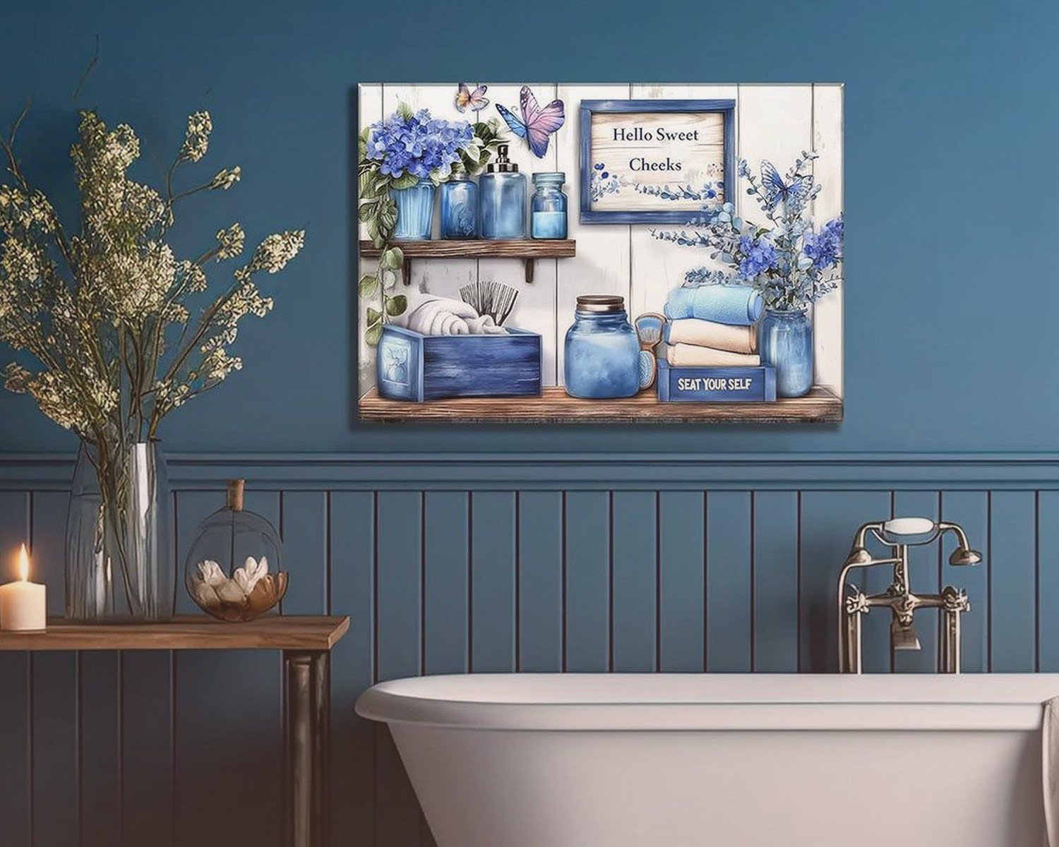 Navy Blue Bathroom Wall Art: Deep Blue Bath Space Decor