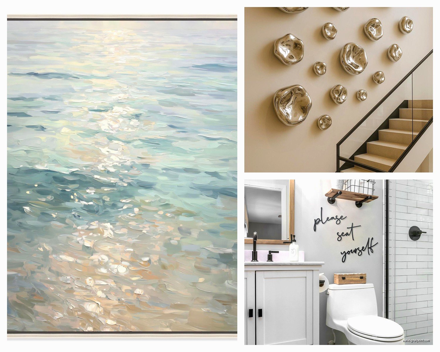 Silver Bathroom Wall Art: Metallic Bath Space Accents