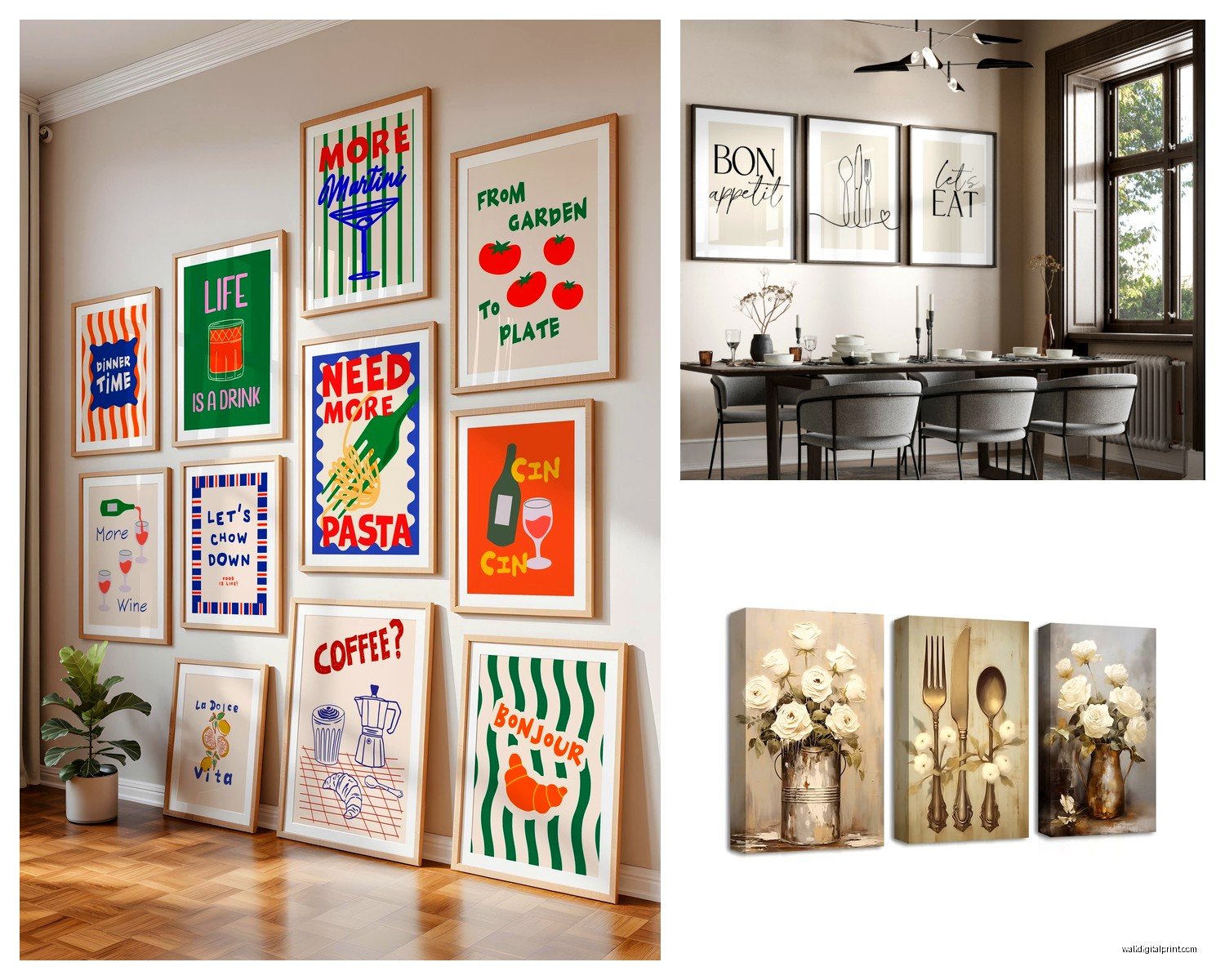 Wall Art for Kitchen Dining Room: Food & Gathering Themes