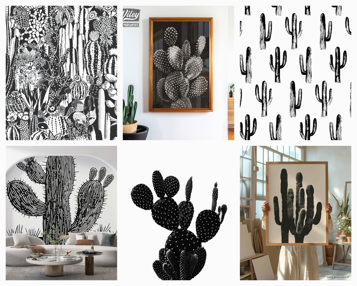 Black and White Cactus Wall Art: Minimalist Botanical Prints