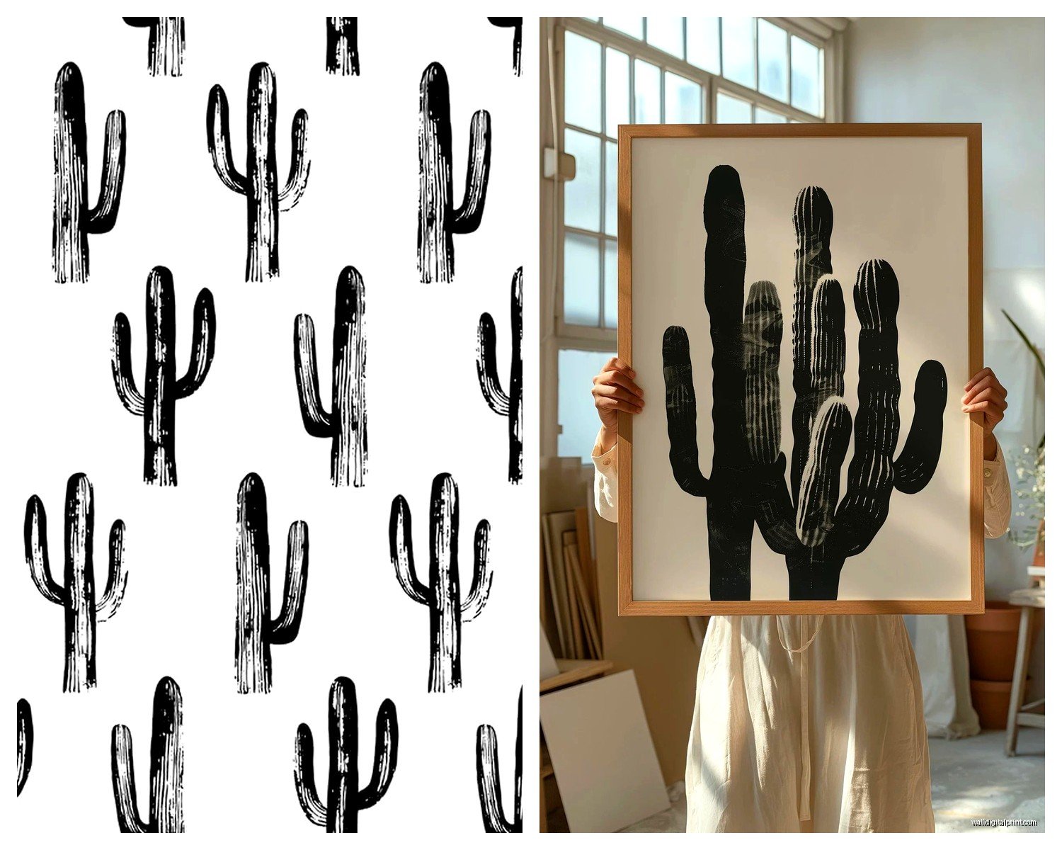 Black and White Cactus Wall Art: Minimalist Botanical Prints