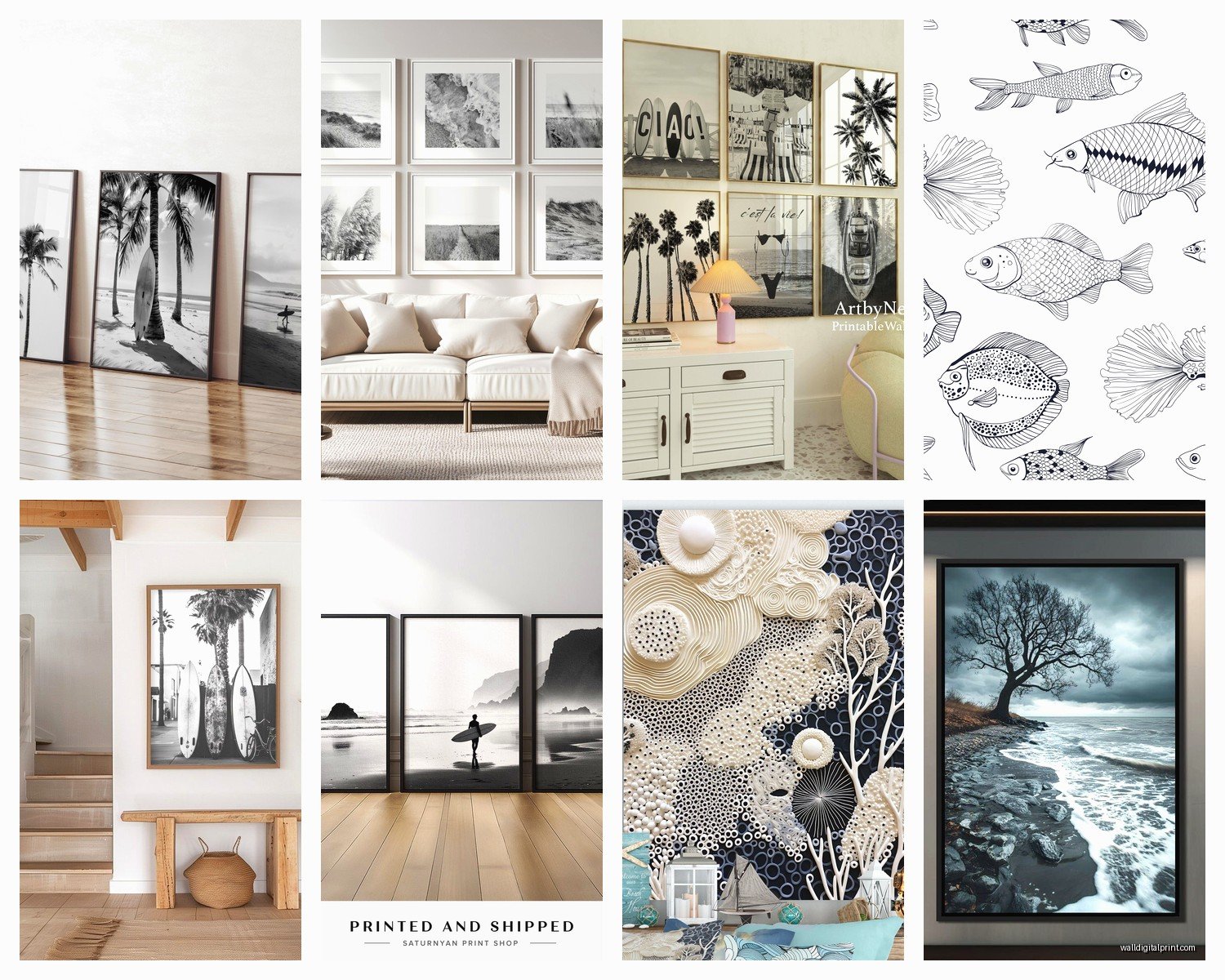 Black and White Coastal Wall Art: Minimalist Beach Photography