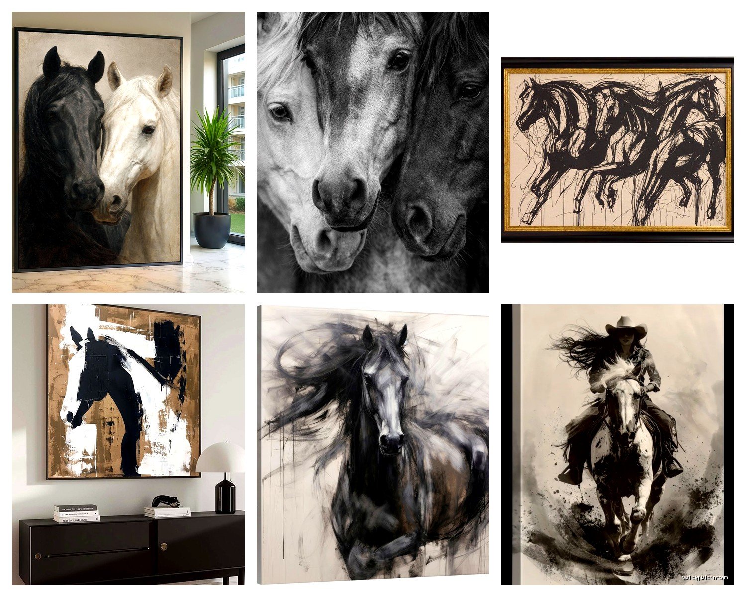 Black and White Horse Wall Art: Equestrian Monochrome