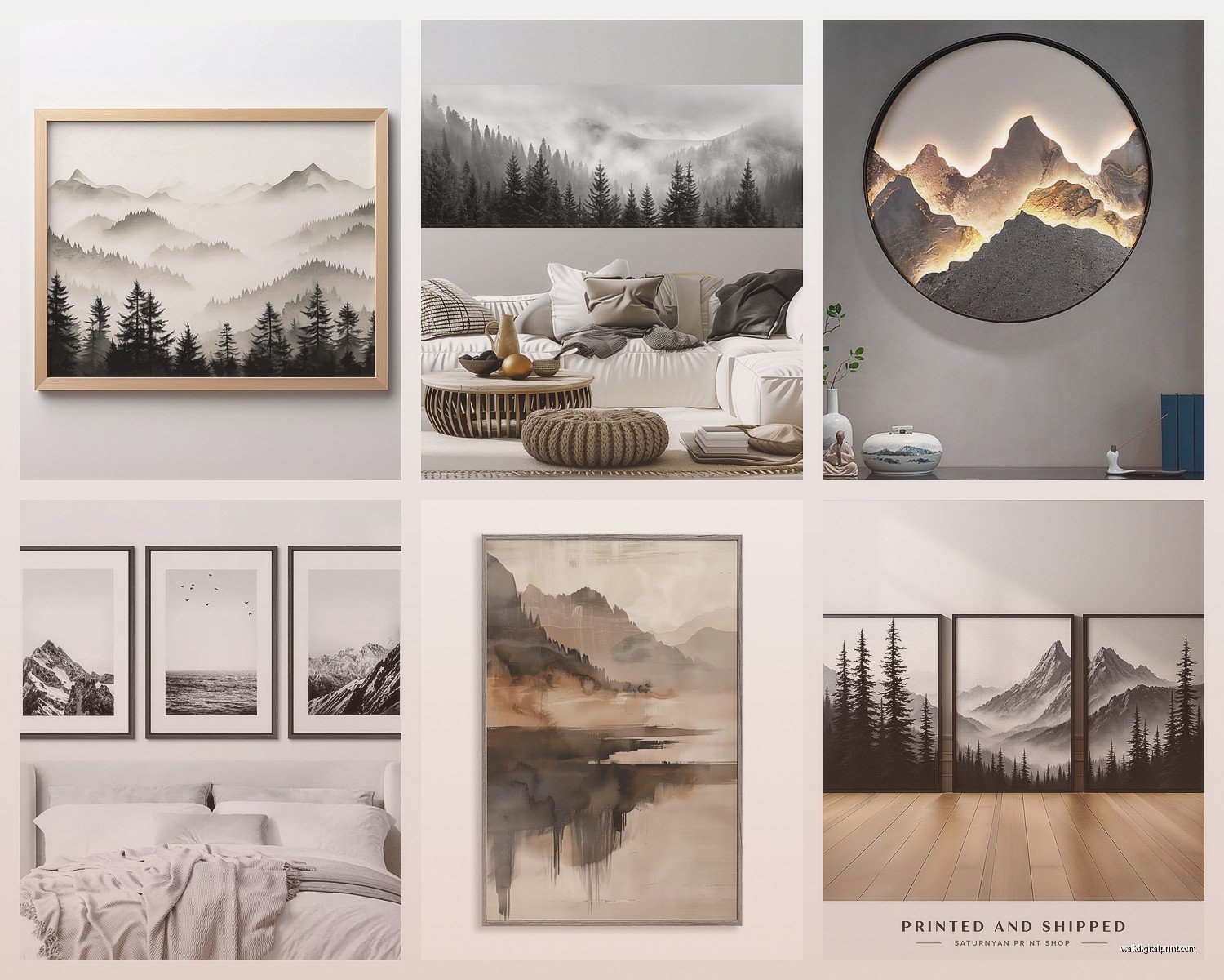 Black and White Mountain Wall Art: Monochrome Nature Peaks