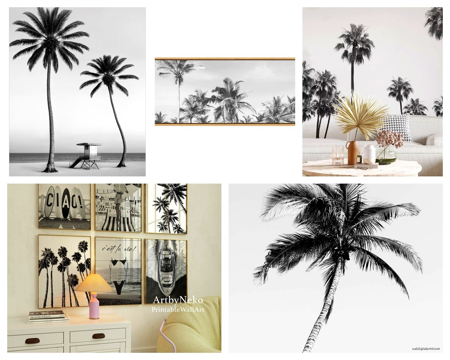 Black and White Palm Tree Wall Art: Minimalist Tropical