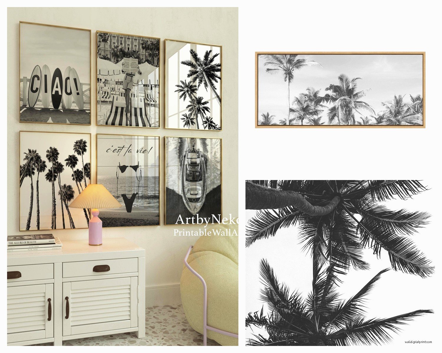Black and White Palm Tree Wall Art: Minimalist Tropical