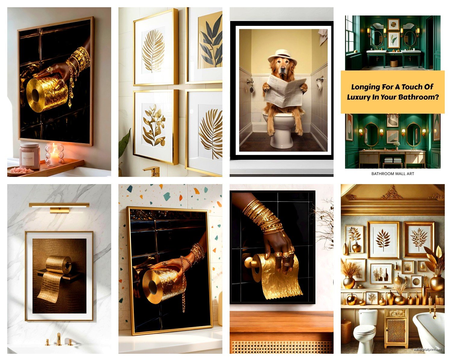 Gold Bathroom Wall Art: Metallic Luxury Bath Space Accents