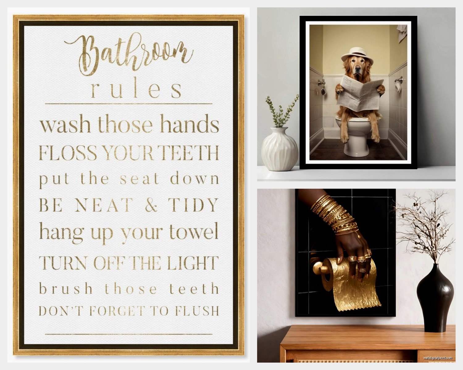Gold Bathroom Wall Art: Metallic Luxury Bath Space Accents