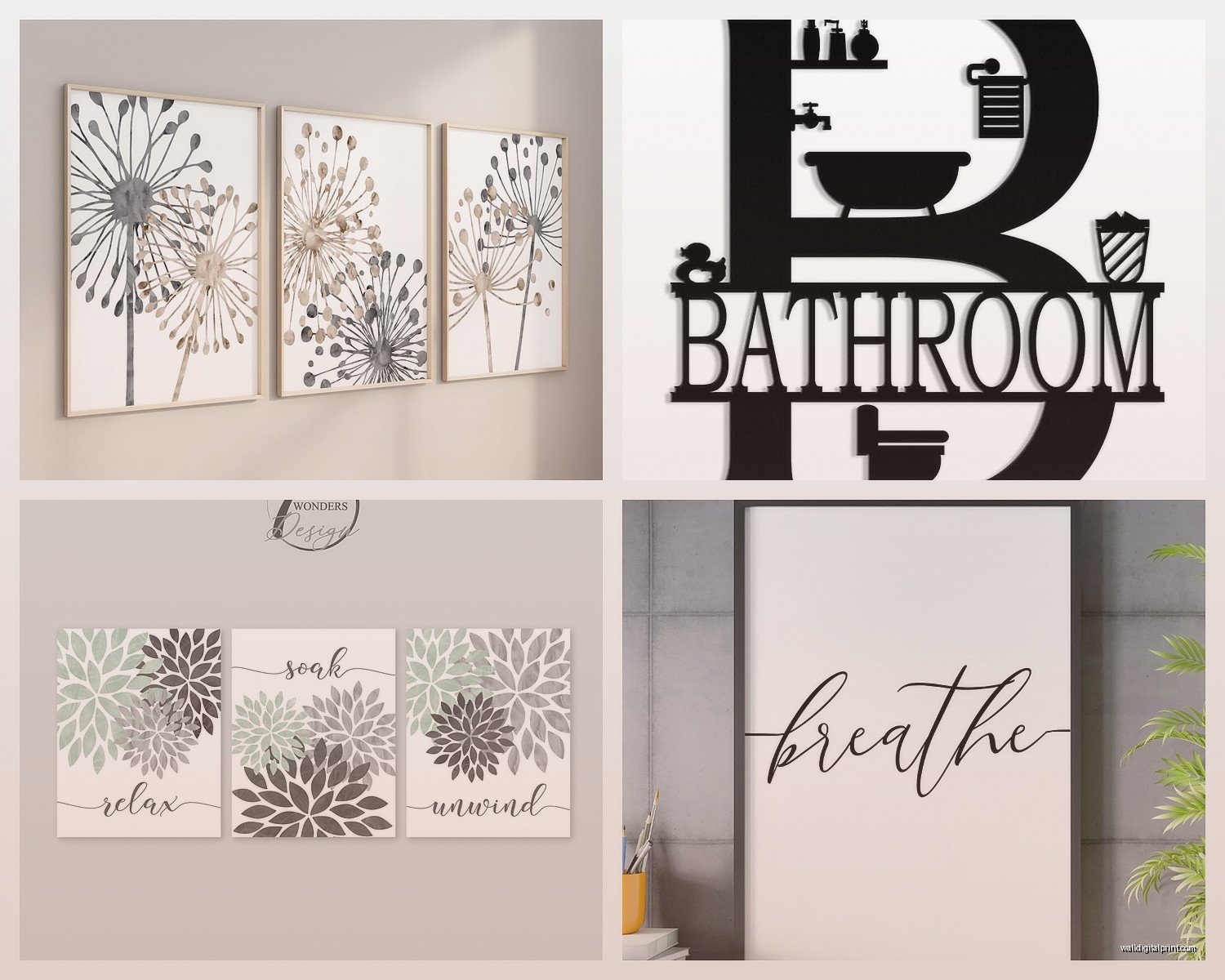 Gray Bathroom Wall Art: Neutral Contemporary Bath Decor