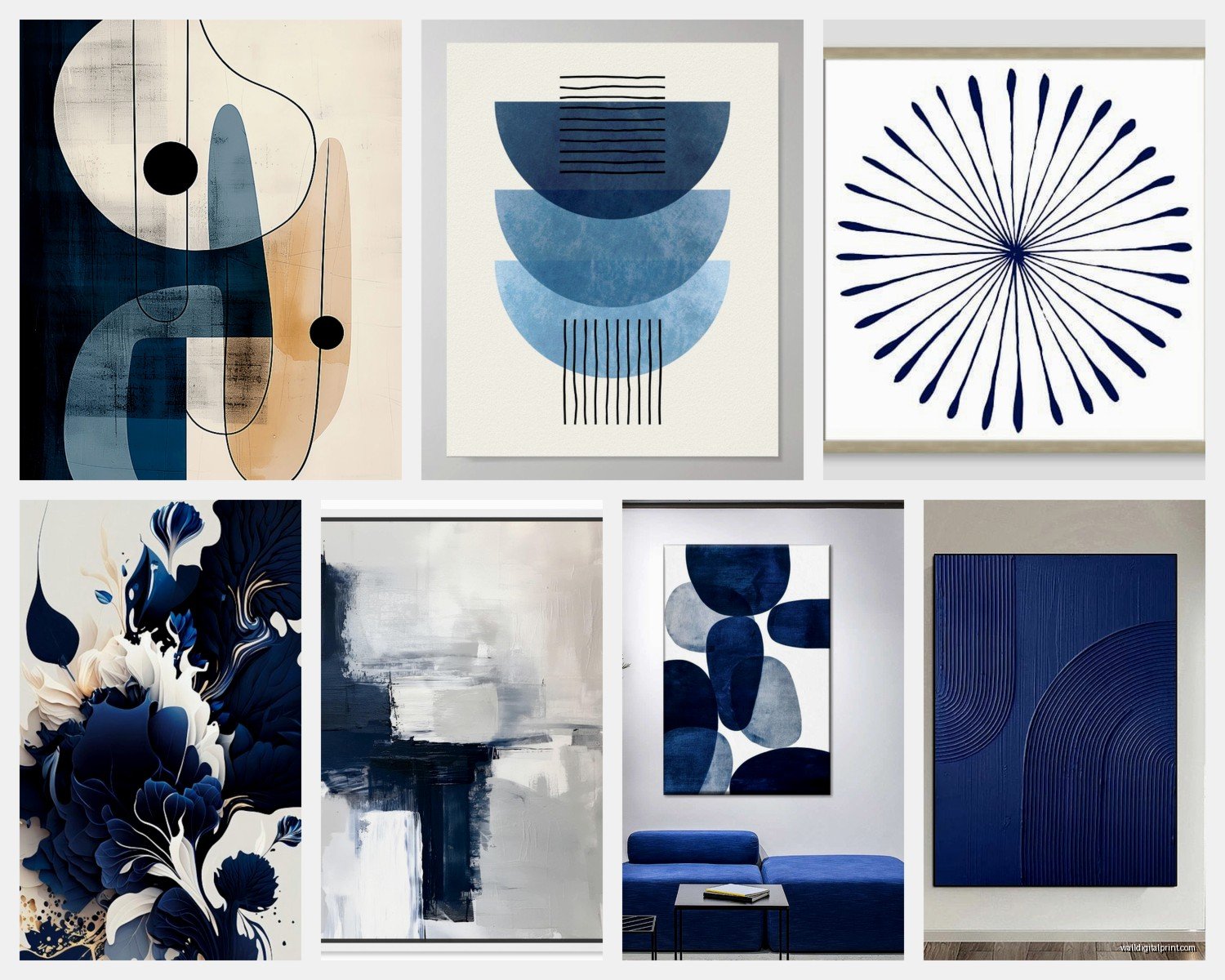 Navy Blue Abstract Wall Art: Deep Blue Modern Designs