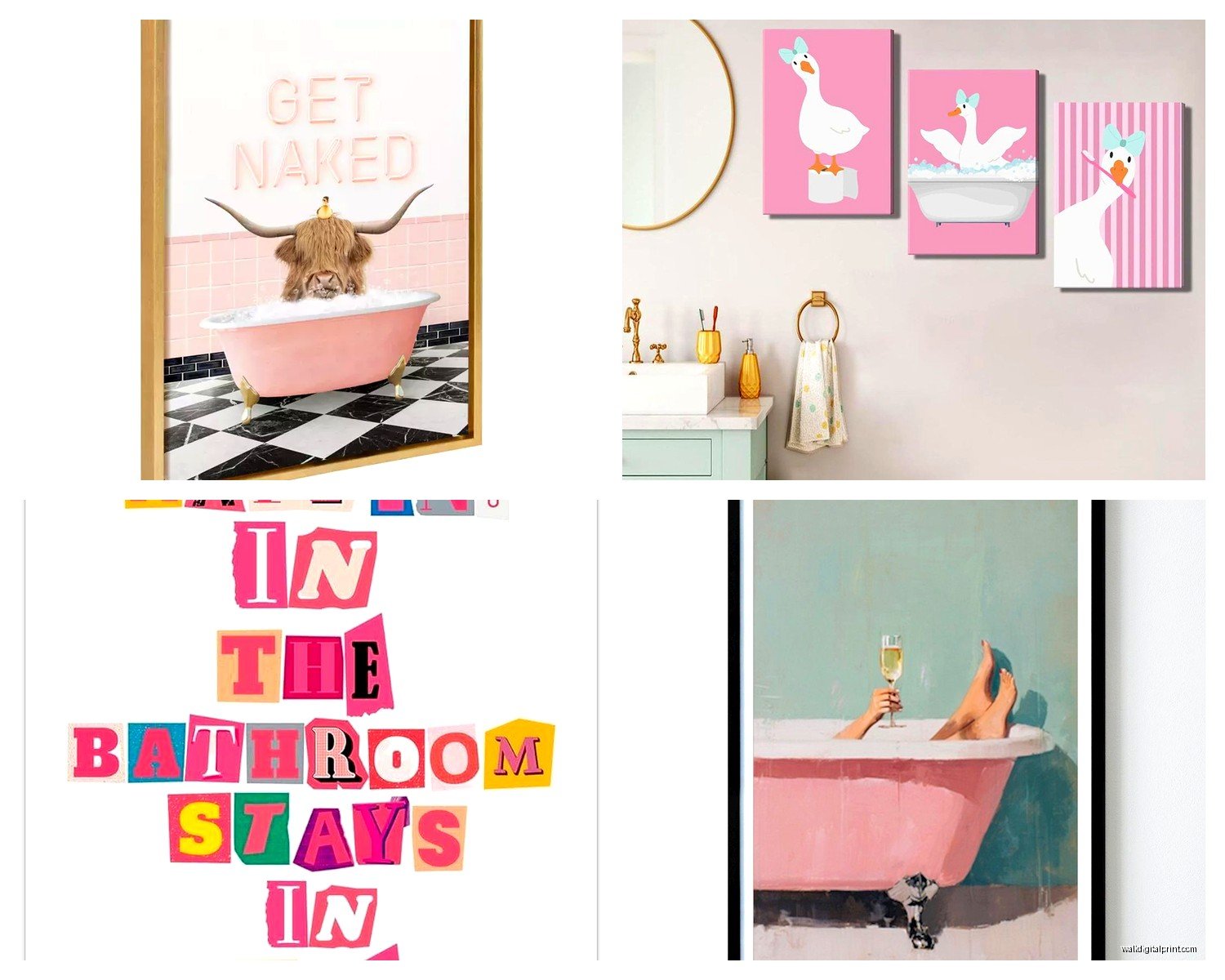 Pink Bathroom Wall Art: Feminine Rose Bath Space Decor
