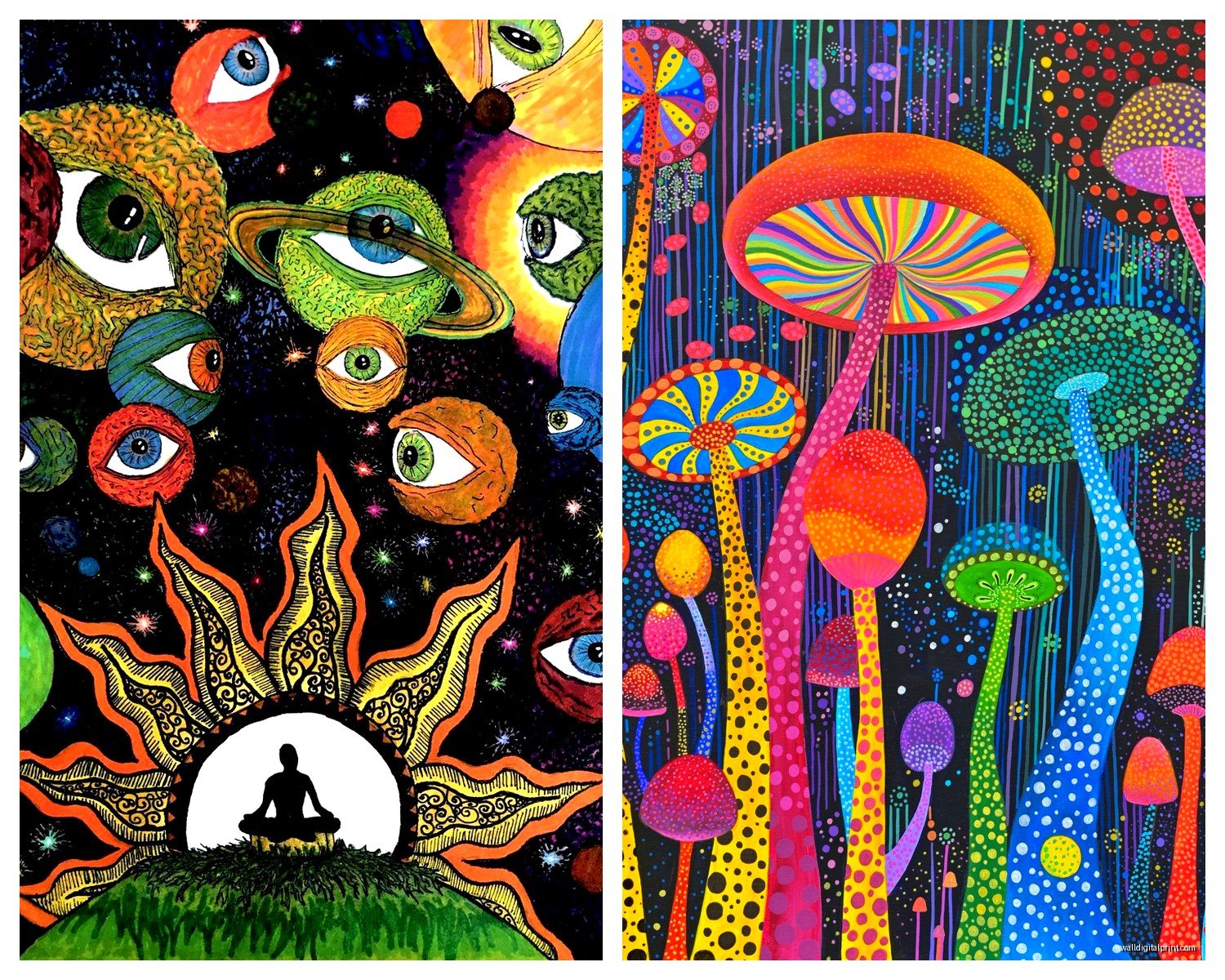 Psychedelic Wall Art: Trippy 60s Hippie Colorful Designs